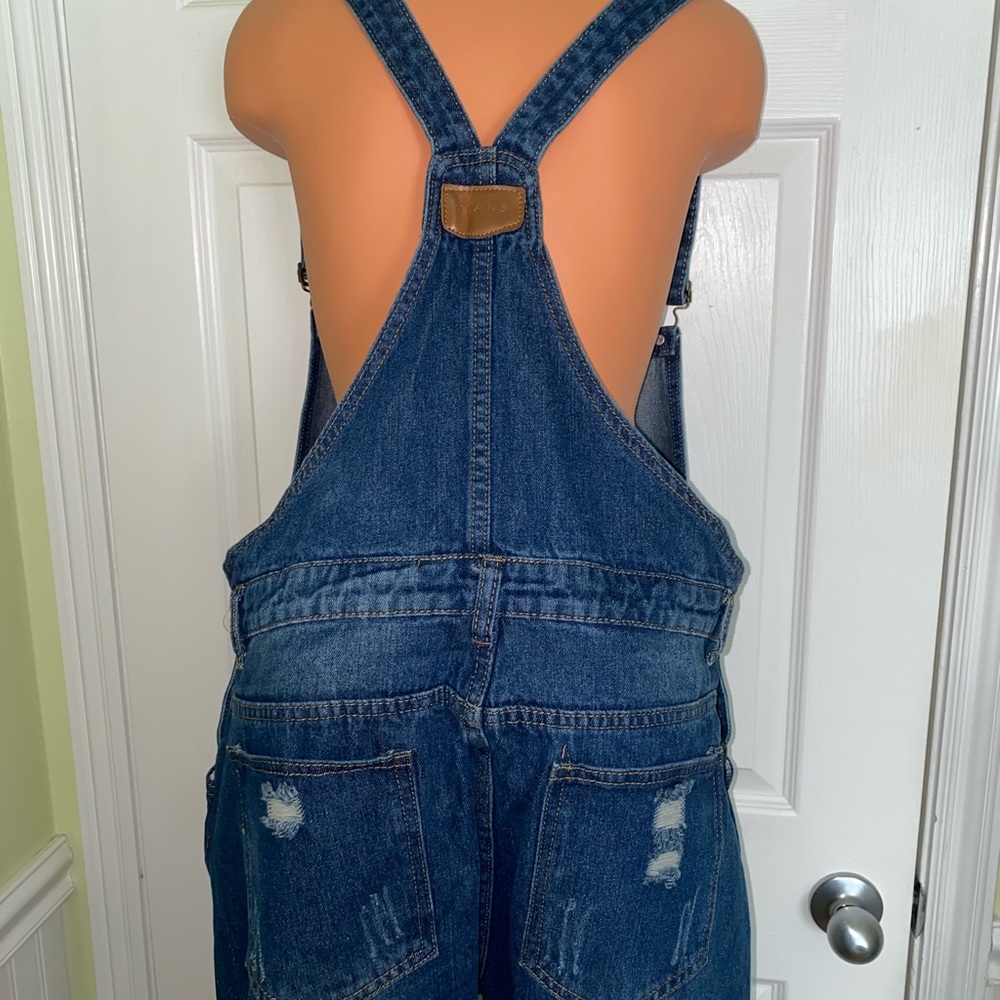 BASE GIRL NEW JENS Blue Distressed Overalls XL - Picture 7 of 14
